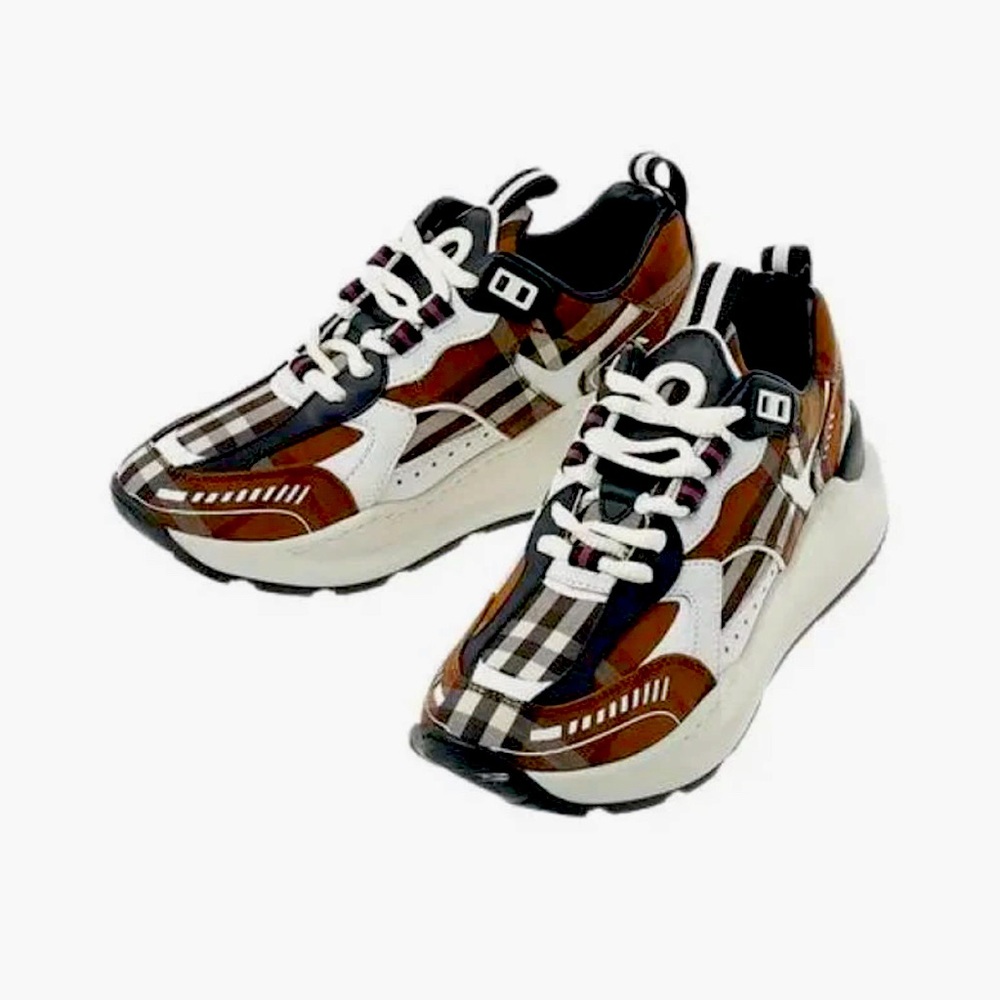 Burberry Sean Signature Plaid Women Checkered Sneakers - Brown and White